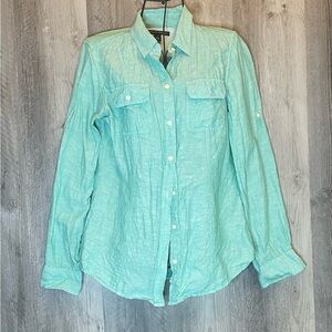 Banana Republic Teal Linen/Cotton Blend  Shirt Sz 8